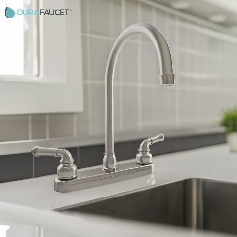 Dura Faucet DF-PK330HC-SN RV J-Spout Kitchen Sink Faucet (Brushed Satin Nickel)