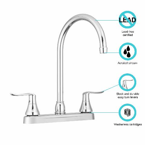 Dura Faucet DF-PK330HLH-CP RV Elegant J-Spout Swivel Kitchen Sink Faucet - Two Handle (Chrome)