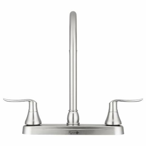 Dura Faucet DF-PK330HLH-SN RV Elegant J-Spout Swivel Kitchen Sink Faucet - Two Handle (Brushed Satin Nickel)