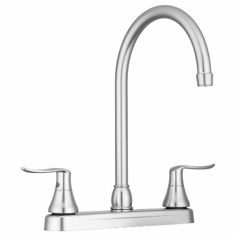 Dura Faucet DF-PK330HLH-SN RV Elegant J-Spout Swivel Kitchen Sink Faucet - Two Handle (Brushed Satin Nickel)