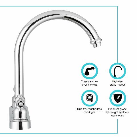 Dura Faucet DF-PK340L-CP RV Non-Metallic J-Spout Kitchen Sink Faucet (Chrome)
