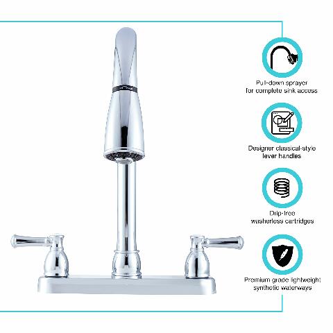 Dura Faucet DF-PK350L-CP Non-Metallic Dual Lever Pull-Down Rv Kitchen Faucet - Chrome Polished