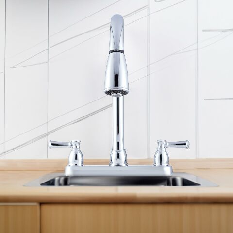 Dura Faucet DF-PK350L-CP Non-Metallic Dual Lever Pull-Down Rv Kitchen Faucet - Chrome Polished