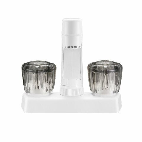 Dura Faucet DF-PK640S-WT RV Swivel Kitchen, Galley, or Bar Faucet with Smoked Acrylic Knobs (White)