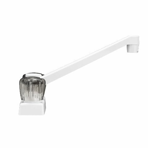 Dura Faucet DF-PK640S-WT RV Swivel Kitchen, Galley, or Bar Faucet with Smoked Acrylic Knobs (White)