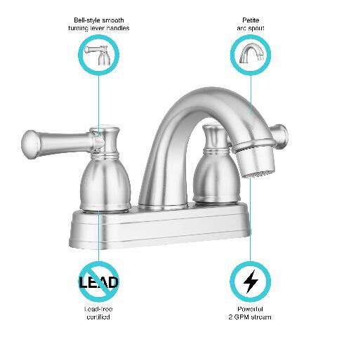 Dura Faucet RV Designer Two Handle Arc Spout Bathroom Faucet (Brushed Satin Nickel) - Compatible with Recreational Vehicles, Motorhomes, Travel Trailers and More