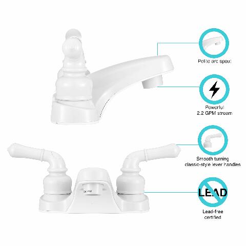 Dura Faucet DF-PL700C-WT RV 2-Hole Bathroom Faucet with Classic 2-Handles (White)