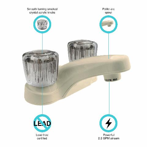 Dura Faucet DF-PL700S-BQ RV Bathroom Faucet with Smoked Acrylic Knobs (Bisque Parchment)