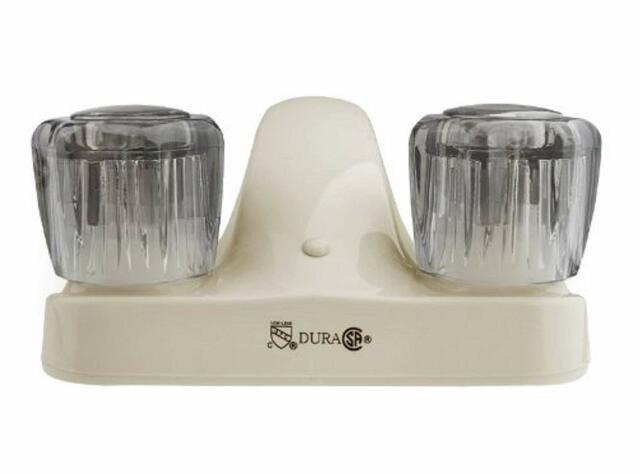 Dura Faucet DF-PL700S-BQ RV Bathroom Faucet with Smoked Acrylic Knobs (Bisque Parchment)
