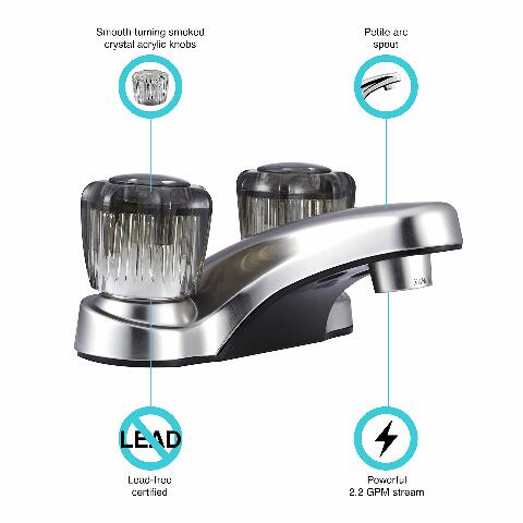 Dura Faucet DF-PL700S-SN RV Bathroom Faucet with Smoked Acrylic Knobs (Brushed Satin Nickel)