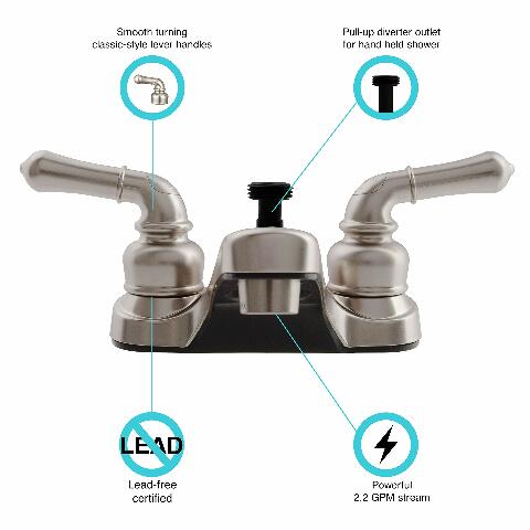 Dura Faucet DF-PL720C-SN RV Bathroom Faucet with Classical Handles and Shower Hose Diverter (Brushed Satin Nickel)