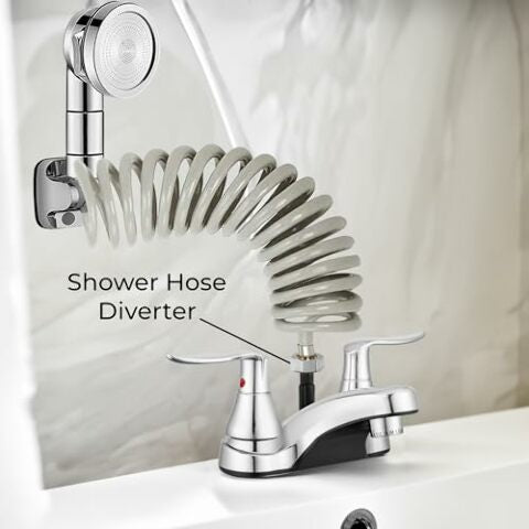 Dura Faucet DF-PL720LH-CP RV Bathroom Faucet with Winged Levers and Shower Hose Diverter (Chrome)