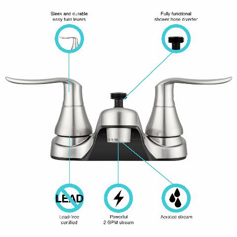 Dura Faucet DF-PL720LH-SN RV Bathroom Faucet with Winged Levers and Shower Hose Diverter (Brushed Satin Nickel)