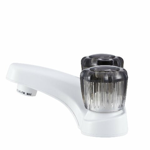 Dura Faucet DF-PL720S-WT RV Bathroom Faucet with Smoked Acrylic Knobs and Shower Hose Diverter (White)