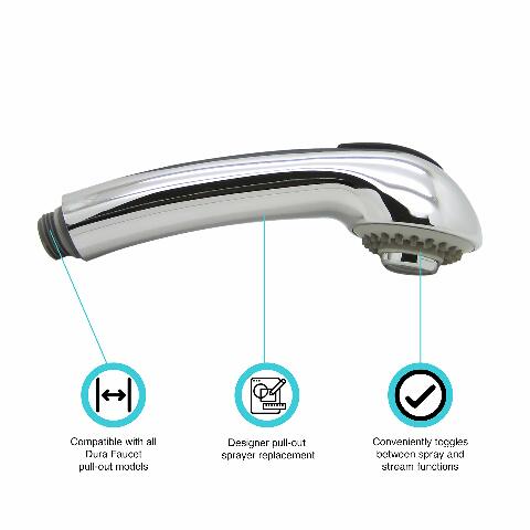 Dura Faucet RV Kitchen Faucet Designer Toggling Pull-Out Sprayer Replacement - Compatible with Dura Faucet Faucets Only (Chrome)