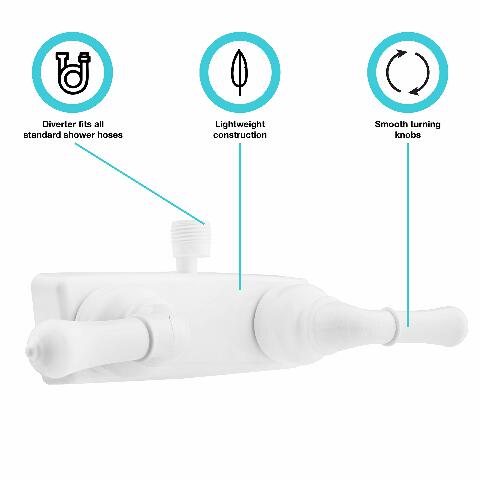 Dura Faucet (DF-SA100C-WT) RV/Motorhome Shower Faucet Valve Diverter with Easy Turn Handles (White)