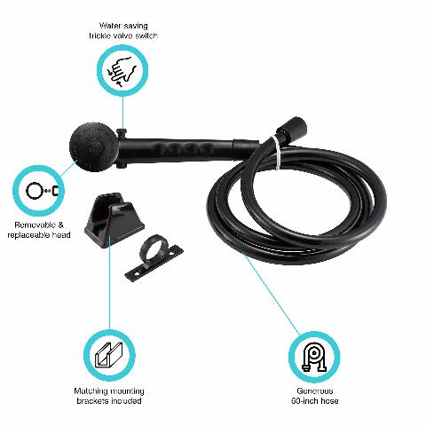 Dura Faucet DF-SA130-BK RV Economical Shower Head and 60-inch Hose Kit - Water-Saving Trickle Switch (Black)