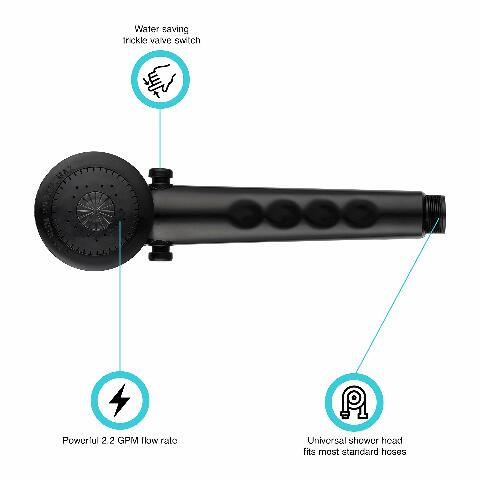 Dura Faucet DF-SA135-BK Economical Shower Head - Handheld RV Replacement Wand - Universal Water Saving system with Flow Control Trickle Switch (Black)