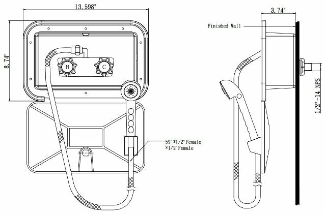 Dura Faucet DF-SA170-BK RV Weatherproof Exterior Shower Box Kit - Lock and Key (Black)