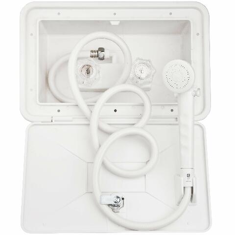 Dura Faucet DF-SA170-WT RV Weatherproof Exterior Shower Box Kit - Lock and Key (White)