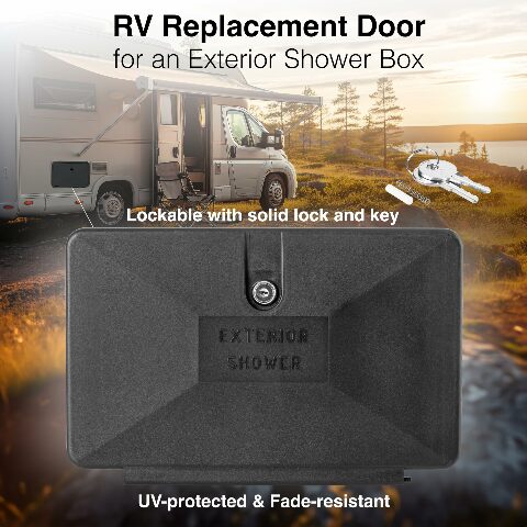 Dura Faucet DF-SA170D-BK RV Weatherproof Replacement Door Brand Exterior Shower Box Kit - Lockable (Black) - Only Works Branded Shower Box Kits
