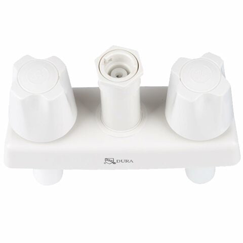 Dura Faucet DF-SA186-WT RV Exterior Quick Connect Detachable Spray Faucet with 7-Option Nozzle (White/Blue)