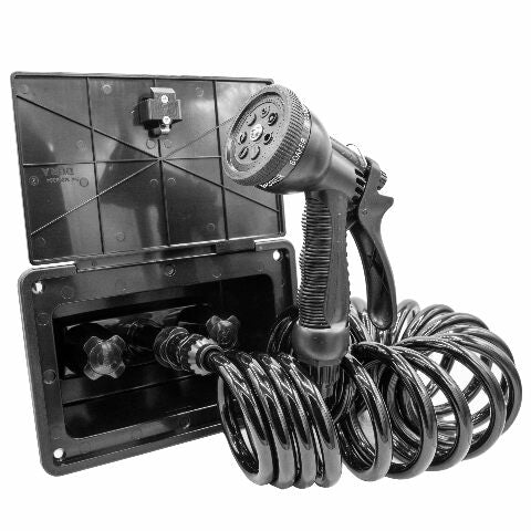 Dura Faucet DF-SA189-BK RV Exterior Quick Connect Detachable Sprayer, Hose, Port, and Spray Box Kit (Black)
