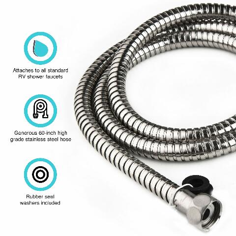 Dura Faucet DF-SA200-CP RV 60-inch Flexible Stainless Steel Handheld Shower Head Hose (Chrome)