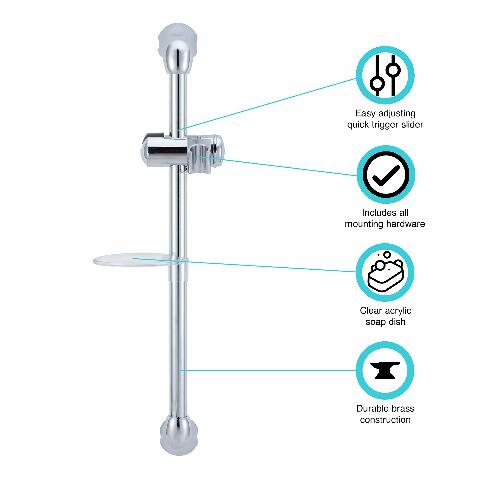 Dura Faucet DF-SA300CL-CP RV Adjustable Handheld Showerhead Shower Slide Bar (Chrome)