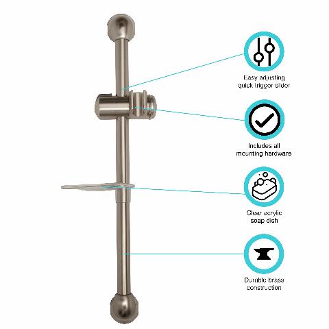 Dura Faucet RV Shower Slide Bar - Compatible with RV's, Motorhomes, Travel Trailers, Campers and 5th Wheels (Brushed Satin Nickel)