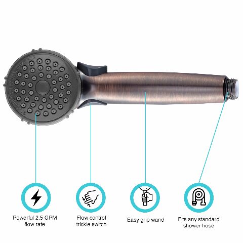 Dura Faucet DF-SA400-ORB RV Hand Held Shower Wand - Water-Saving Trickle Switch (Oil Rubbed Bronze)
