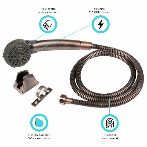 Dura Faucet DF-SA400K-ORB RV Hand Held Shower Head - Stainless Steel Hose Kit (Oil Rubbed Bronze)