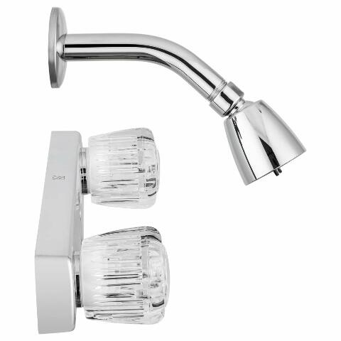 Dura Faucet Economical Shower Faucet with Classic Clear Acrylic Knobs and Shower Head (Chrome Polished)