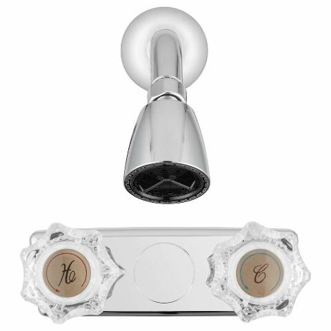 Dura Faucet Economical Wall Mounted Shower Faucet and Shower Head with Arm Trim Kit - Crystal Acrylic Knobs (Chrome Polished)