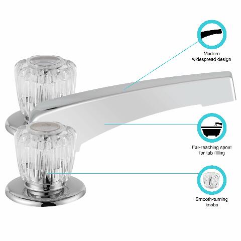 Dura Faucet Economical Widespread Garden Tub or Filler Faucet - Crystal Acrylic Knob Handles (Chrome Polished)