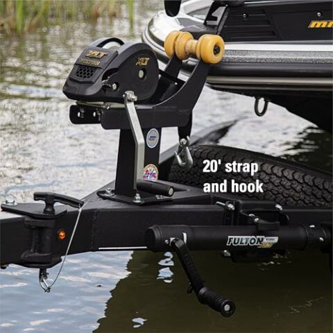 Fulton 142311 XLT Marine Trailer Winch, Single-Speed, 1,500 lbs. Capacity, 20 Foot Strap, 8 Inch Handle, Black Cover