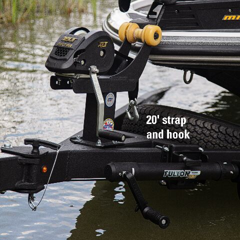 Fulton 142311 XLT Marine Trailer Winch, Single-Speed, 1,500 lbs. Capacity, 20 Foot Strap, 8 Inch Handle, Black Cover