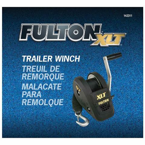 Fulton 142311 XLT Marine Trailer Winch, Single-Speed, 1,500 lbs. Capacity, 20 Foot Strap, 8 Inch Handle, Black Cover