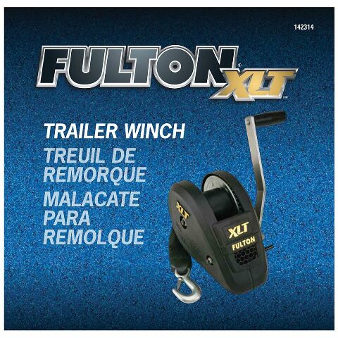 Fulton 142314 XLT Boat Trailer Winch with 20 Foot Winch Strap with Hook, 1,800 lbs. Capacity, Single-Speed Hand Crank Winch, Solid Drum Gear System
