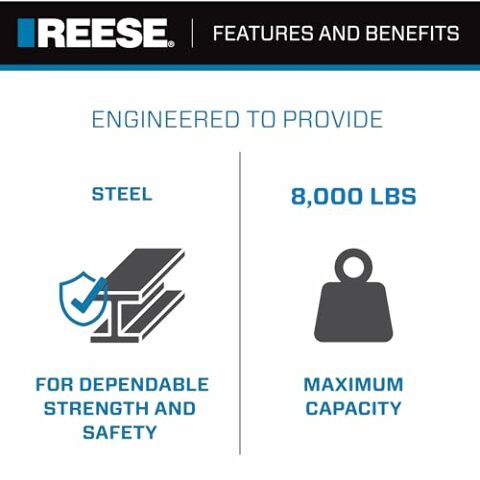 Reese 49912 Pro Round Bar Weight Distribution Hitch with Sway Control, 8,000 lbs. Capacity, Compatible with Up to 7 Inch Trailer Frames, 8.5 Inch Drop Shank Included