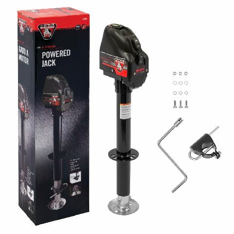 Bulldog 500199 Powered Drive A-Frame Electric Trailer Jack Compatible with Boat Trailers, 4,000 lbs. Capacity, Power Tongue Jack with Spring Loaded Pull Pin Compatible with 22 Inches of Total Travel, 3 Onboard LED Lights