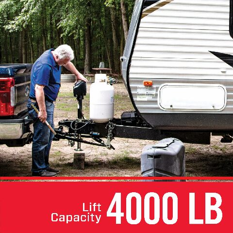 Bulldog 500199 Powered Drive A-Frame Electric Trailer Jack Compatible with Boat Trailers, 4,000 lbs. Capacity, Power Tongue Jack with Spring Loaded Pull Pin Compatible with 22 Inches of Total Travel, 3 Onboard LED Lights