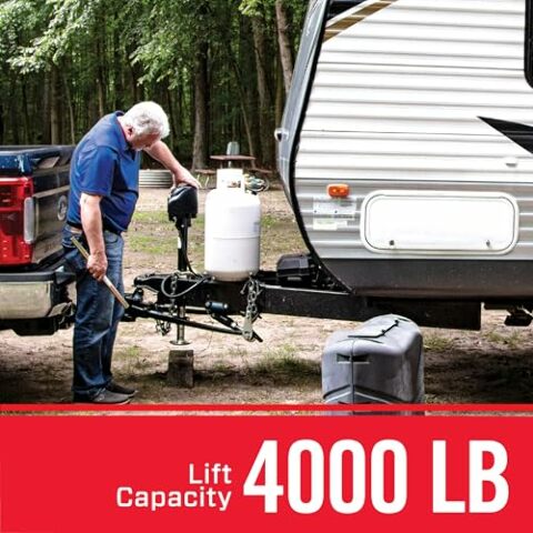 Bulldog 500199 Powered Drive A-Frame Electric Trailer Jack Compatible with Boat Trailers, 4,000 lbs. Capacity, Power Tongue Jack with Spring Loaded Pull Pin Compatible with 22 Inches of Total Travel, 3 Onboard LED Lights