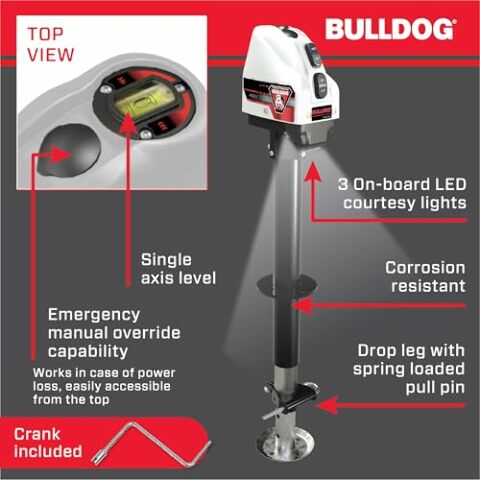 Bulldog Cases 500200 Powered Trailer Jack, A-Frame, 4,000 lbs. Lift Capacity, Bolt-On, 22 Inch Travel