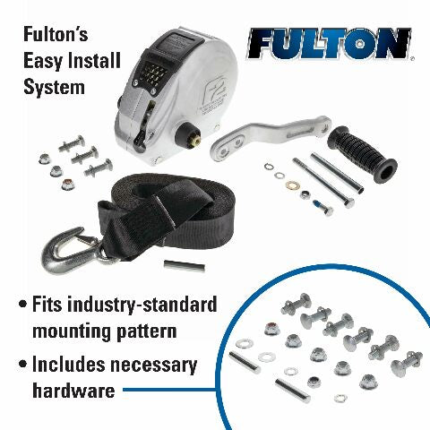 Fulton FW16000101 F2 Boat Trailer Winch with 20 Foot Winch Strap with Hook, 1,600 lbs. Capacity, Single-Speed Hand Crank Winch, Dual Gear Drum System