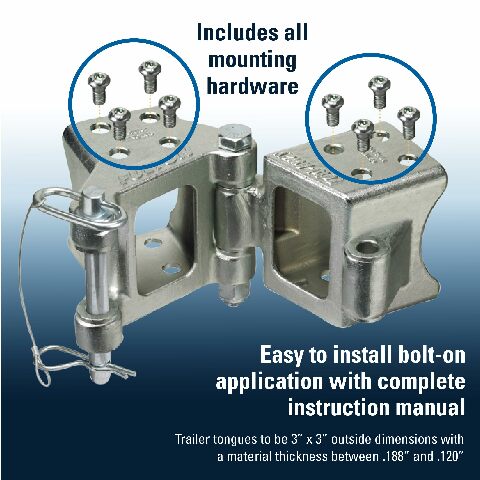 Fulton HDPB330101 Fold-Away Hinge Kit, Bolt On, 5,000 lbs. Capacity, 3 Inch x 3 Inch, Silver