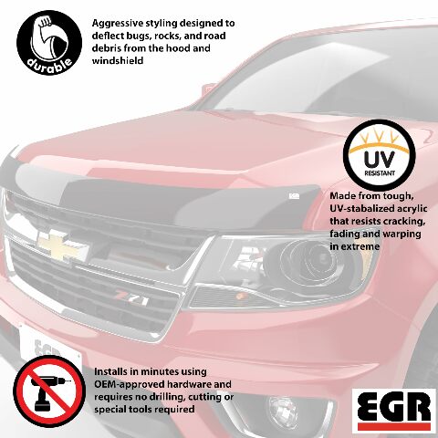 EGR SuperGuard 301391 - Smoked Acrylic Hood Guard - Compatible with Select Chevrolet Colorado Models 2015-2022