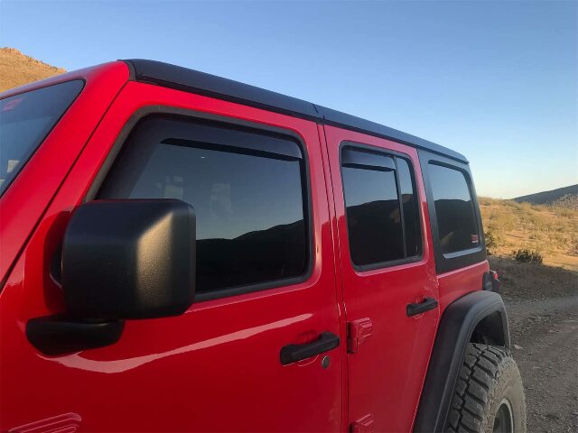 EGR 575251 in-channel window visors front and rear set, dark smoke finish, compatible with select Jeep models