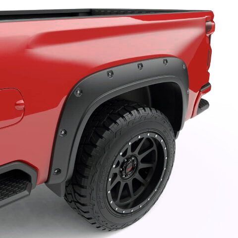 EGR 791884 bolt-on look fender flare full set, matte black finish, compatible with select Chevrolet Silverado HD models
