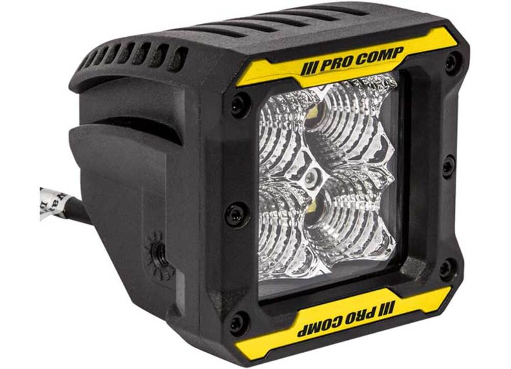 Pro Comp Suspension 76413P S4 Gen3 Flood Light Clear Amp Draw: 1.36/12V 0.68/24V 20 Watts 3.25w x 3.75h x 3.1d 3800 Polyester Powder Coat Shock Resistant IP 67830 Raw Lumens Pair S4 Gen3 Flood Light